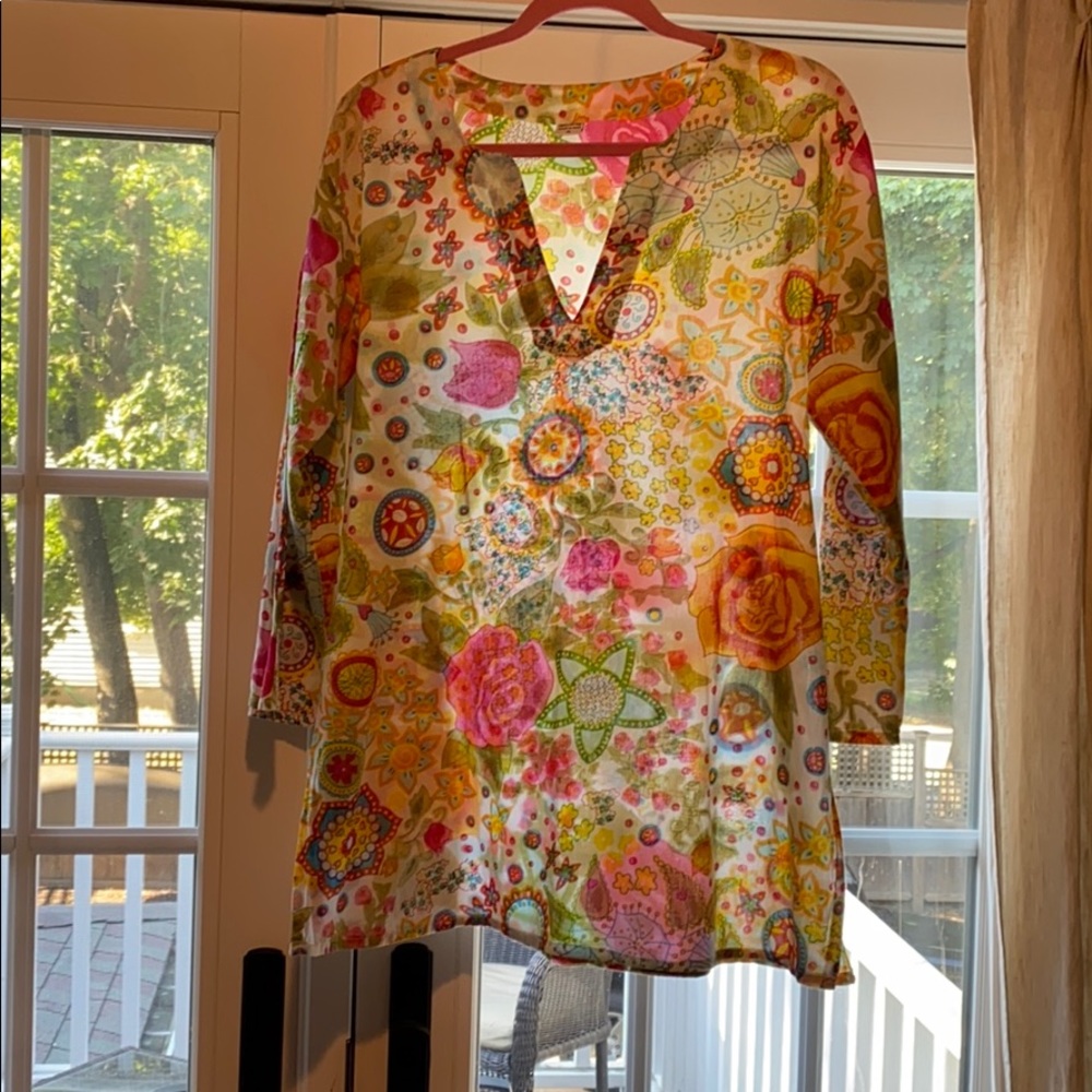 Colorful v neck cotton beach cover up